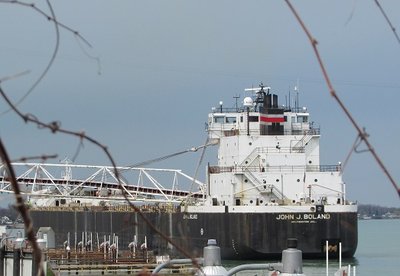 Stern view of John J. Boland unloading at Bluewater Aggregates (Marysville).