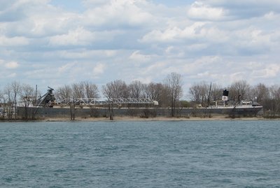 Mississagi has lights on, but is still sitting at the north Sarnia lay-up dock.