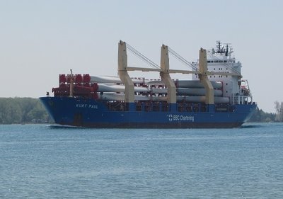 The heavy lift Kurt Paul carrying a cargo of wind turbines to Duluth.