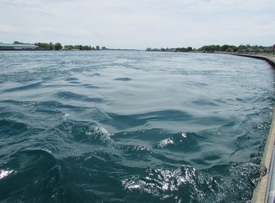 These fascinating water patterns, south of the Bluewater Bridges, are created by fast currents coming from Lake Huron into the St. Clair River.